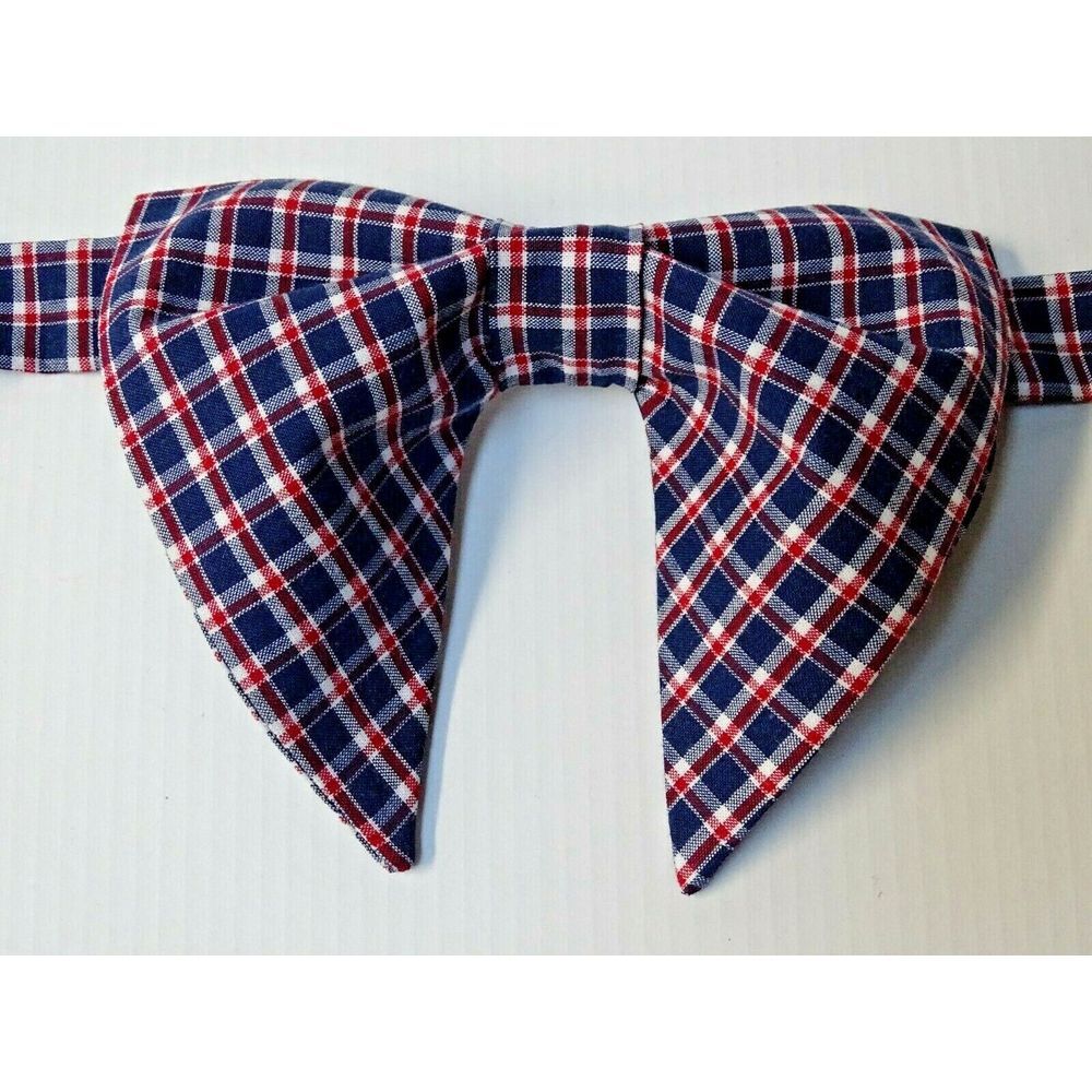 NEW Handmade Mens Bow tie Navy/Red Plaid Vintage style 70's Gift 4 Him‎ Pre-tied